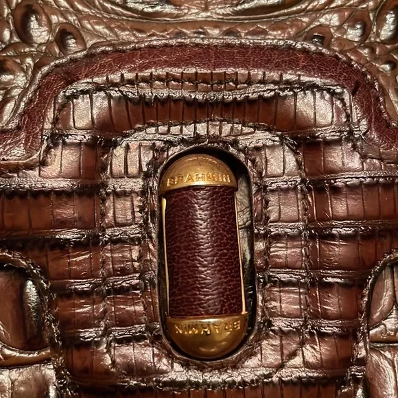 Brahmin Pecan brown leather crossbody shoulder adjustable clutch purse bag